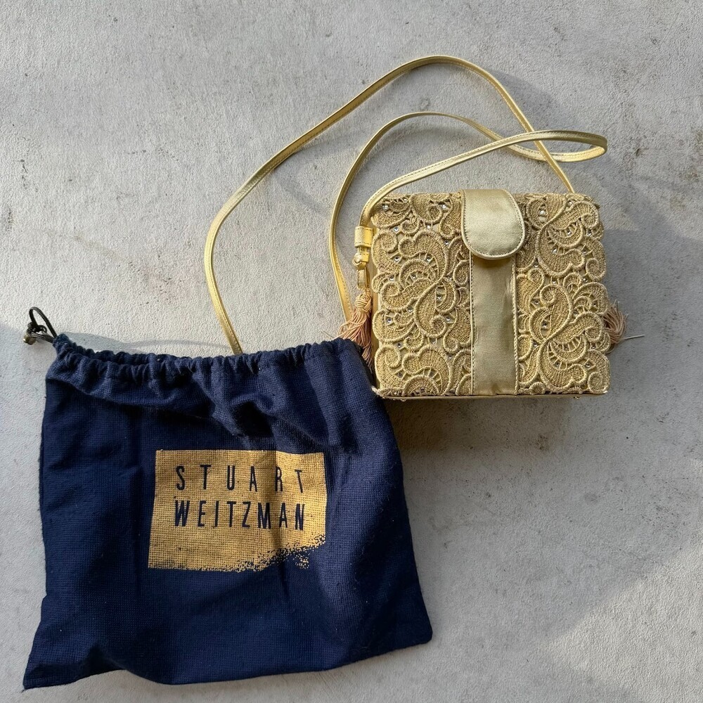 Vintage Gold Leaf W/ Diamante Stuart Weitzman Evening Bag With Strap - Picture 3 of 7
